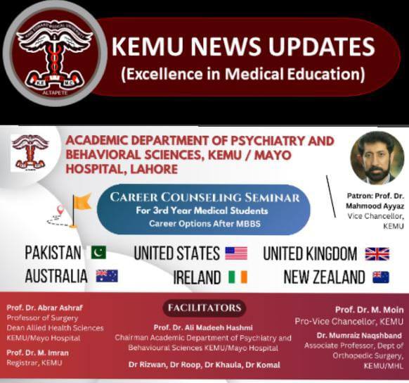 The Department of Psychiatry, KEMU organized a session for medical students titled Pakistan or abroad